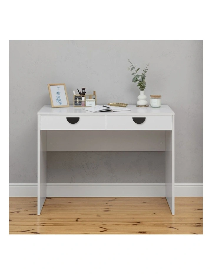 Odessa White Slim Front Furniture Desk Black Half Moon Handle image 2