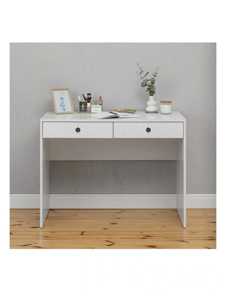 Odessa White Vj Panel Front Desk Black Round Handle image 2