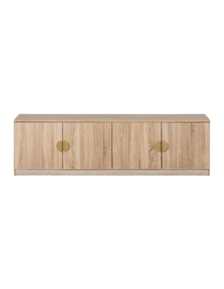 Bucharest Natural Oak Slim Tv Unit Brass Half Moon Handle image 1