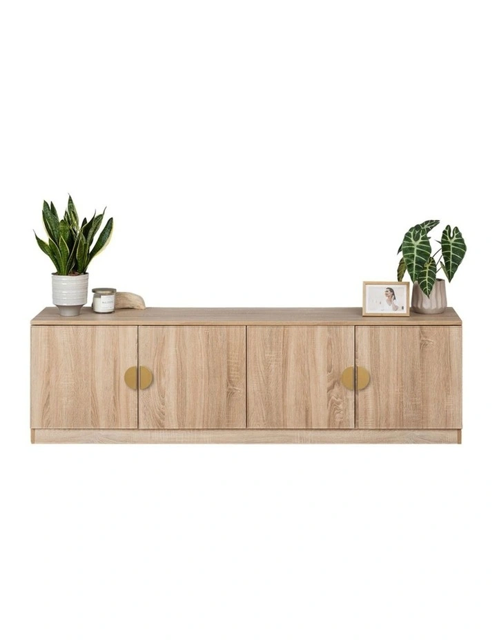 Bucharest Natural Oak Slim Tv Unit Brass Half Moon Handle image 2