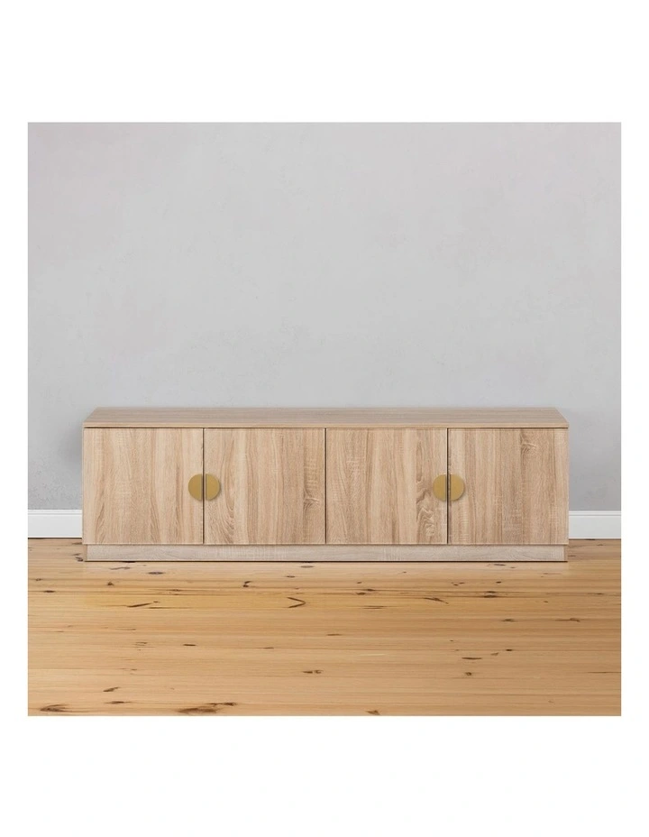 Bucharest Natural Oak Slim Tv Unit Brass Half Moon Handle image 3