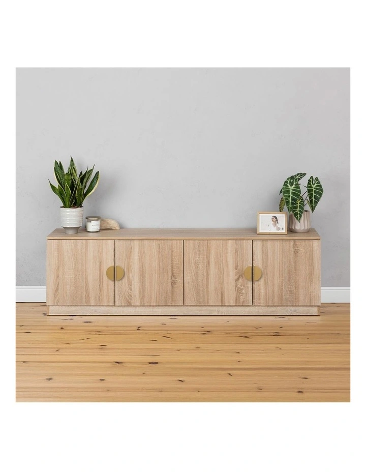 Bucharest Natural Oak Slim Tv Unit Brass Half Moon Handle image 4