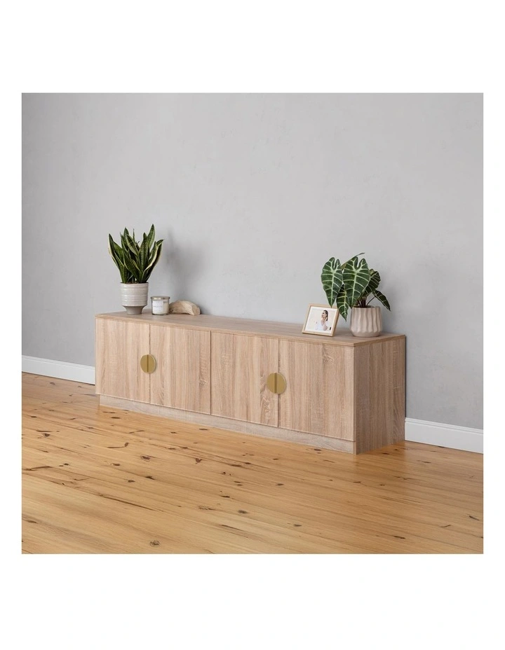 Bucharest Natural Oak Slim Tv Unit Brass Half Moon Handle image 5