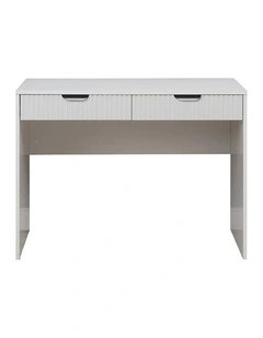 Odessa White Fluted Front Furniture Desk Black Pull Handle