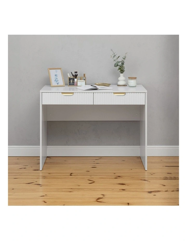 Odessa White Fluted Front Furniture Desk Brass Pull Handle image 2