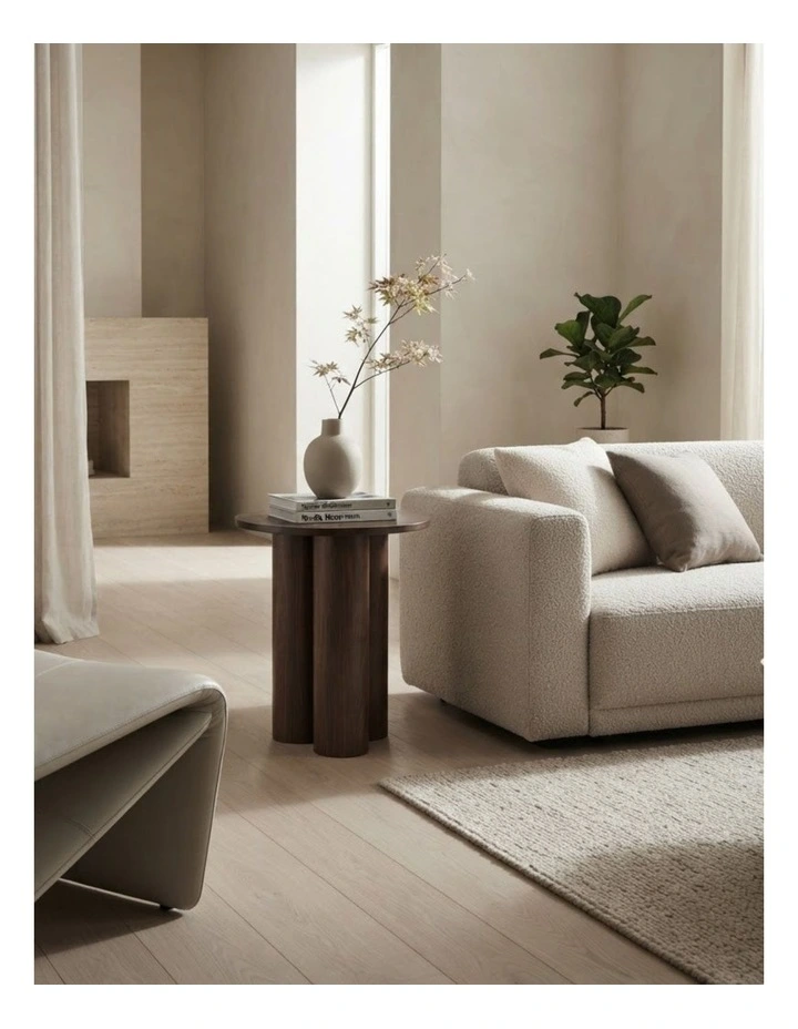 Elyn Round Pedestal Base Decorative Side Table Walnut 60x50x50cm image 2