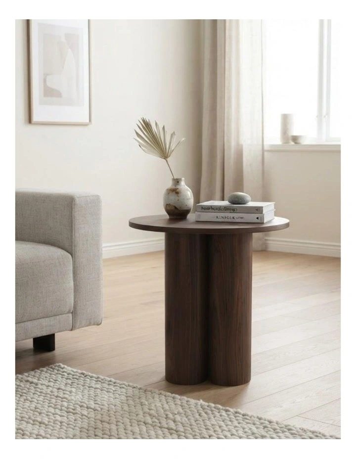 Elyn Round Pedestal Base Decorative Side Table Walnut 60x50x50cm image 3