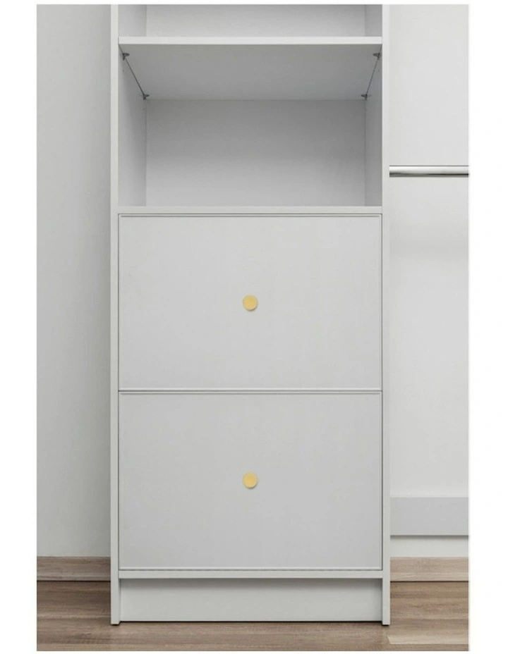 Basel Slim Brass Round Handle Walk In Wardrobe Kit in White image 3
