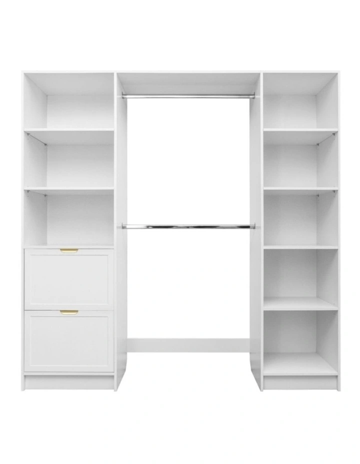 Basel Hamptons Brass Pull Handle Walk In Wardrobe Kit in White image 1