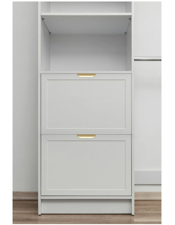 Basel Hamptons Brass Pull Handle Walk In Wardrobe Kit in White image 3