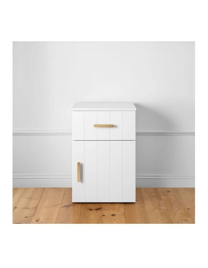 Porto Wht Vj Panel Front Bedside Table Brass Oval Handle image 2