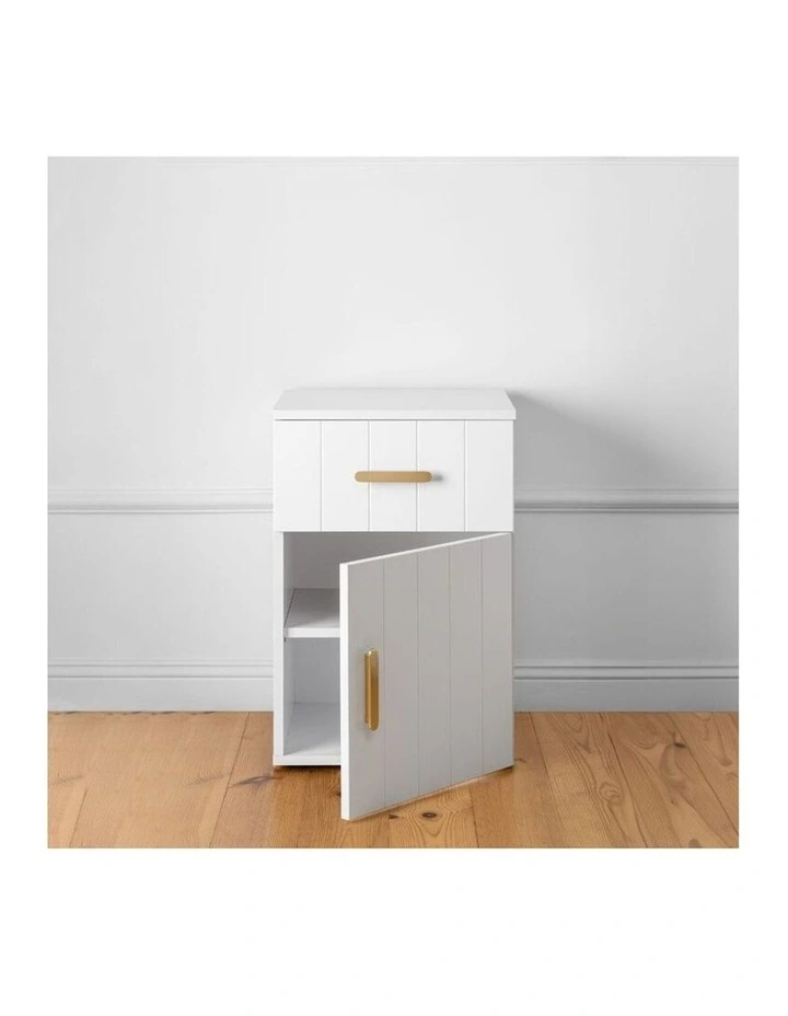 Porto Wht Vj Panel Front Bedside Table Brass Oval Handle image 3