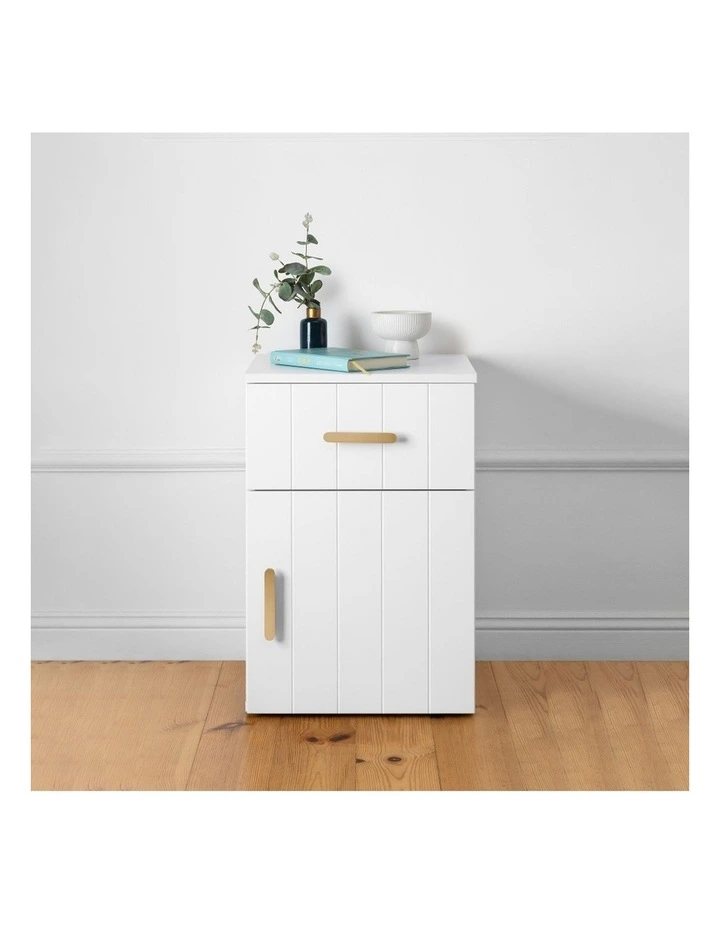 Porto Wht Vj Panel Front Bedside Table Brass Oval Handle image 4