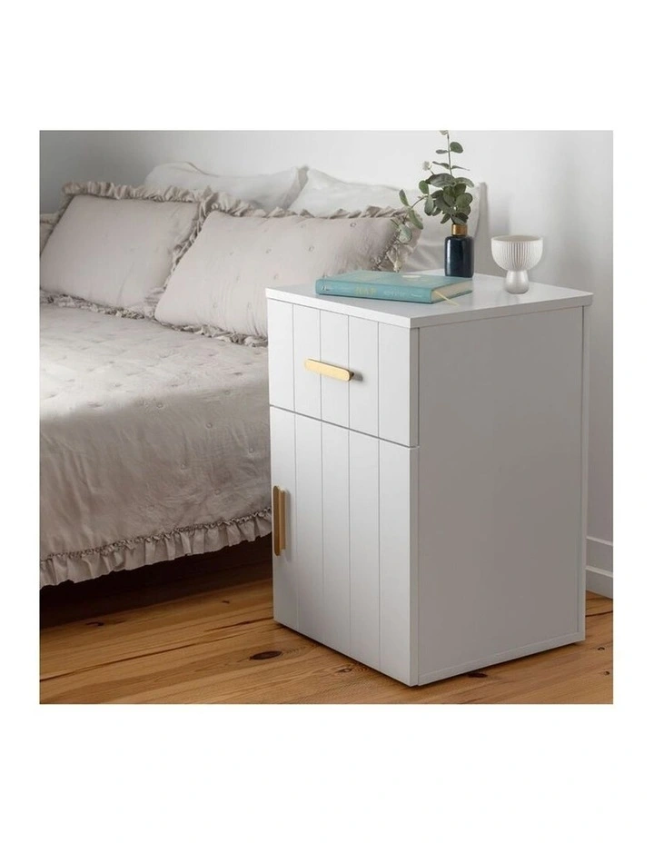 Porto Wht Vj Panel Front Bedside Table Brass Oval Handle image 5