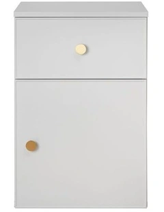 Porto White Slim Front Bedside Table Brass Round Handle