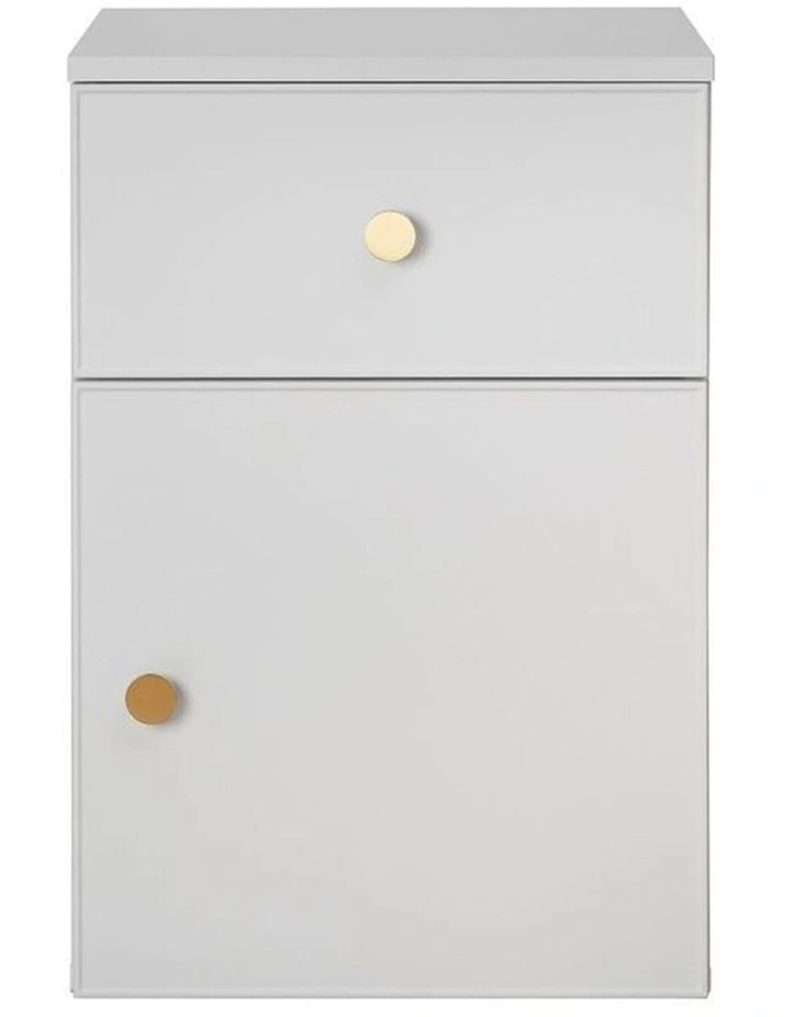 Porto White Slim Front Bedside Table Brass Round Handle image 1