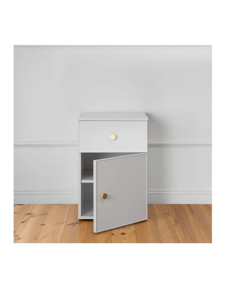 Porto White Slim Front Bedside Table Brass Round Handle image 3
