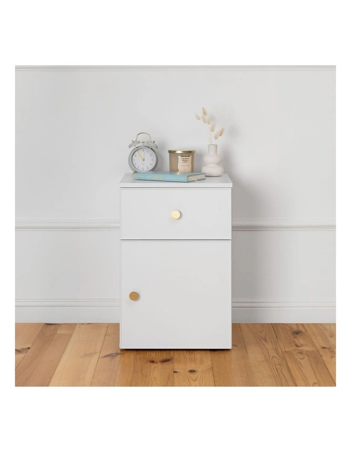 Porto White Slim Front Bedside Table Brass Round Handle image 4