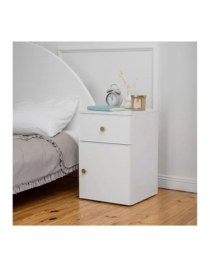 Porto White Slim Front Bedside Table Brass Round Handle image 5
