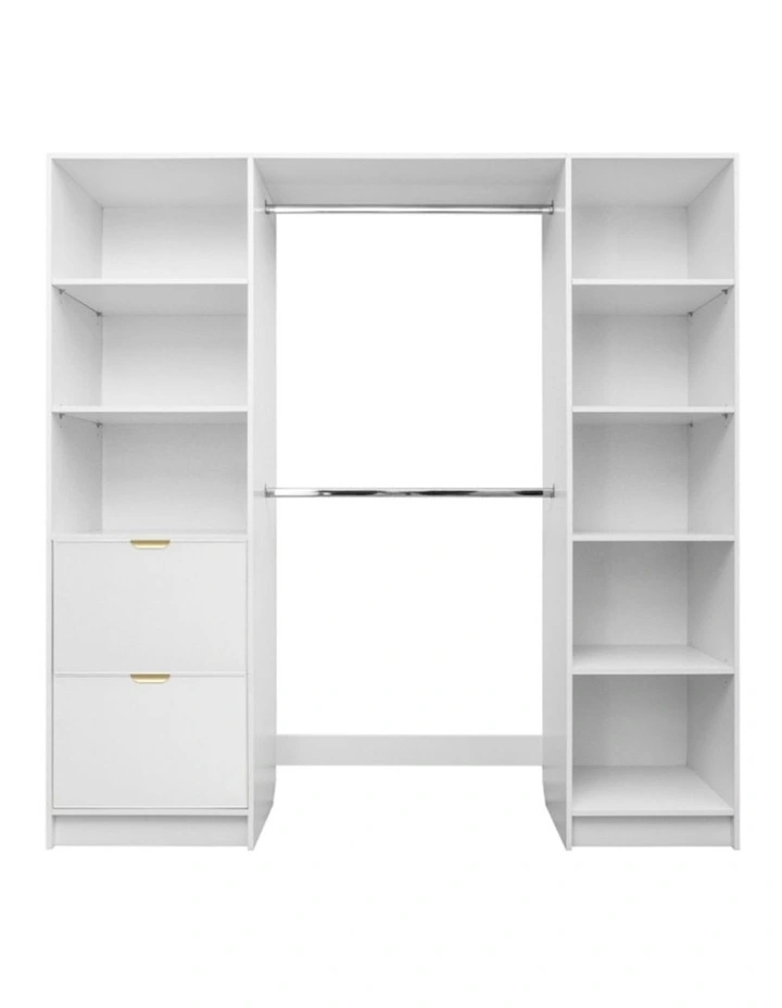 Basel Slim Brass Pull Handle Walk In Wardrobe Kit in White image 1