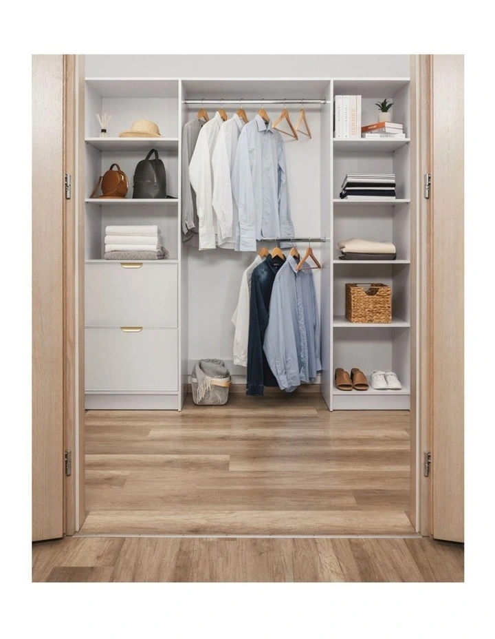 Basel Slim Brass Pull Handle Walk In Wardrobe Kit in White image 2