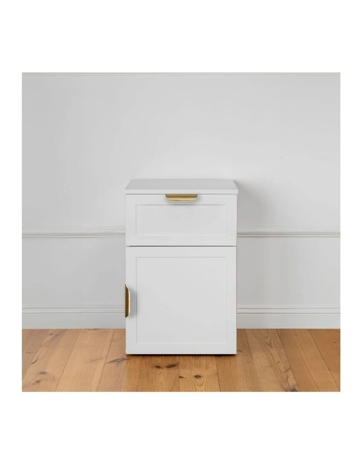 Porto White Hamptons Bedside Table Brass Pull Handle image 2