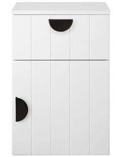 Porto Wht Vj Panel Front Bedside Table Black Half Moon Handle