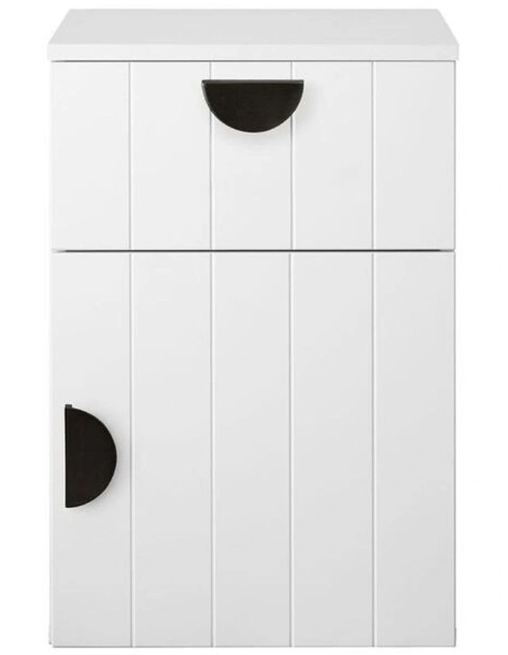 Porto Wht Vj Panel Front Bedside Table Black Half Moon Handle image 1