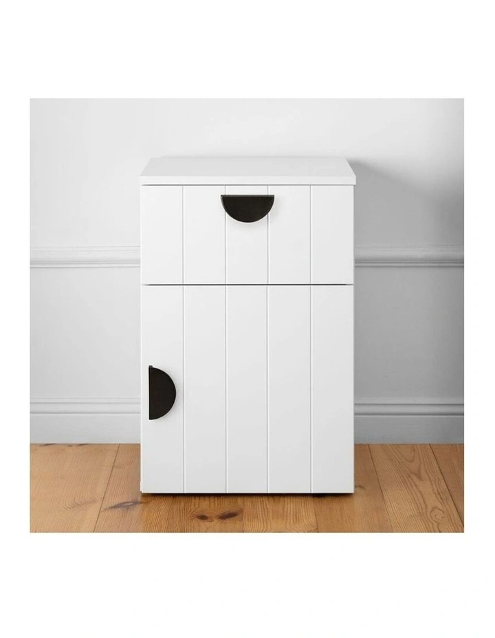 Porto Wht Vj Panel Front Bedside Table Black Half Moon Handle image 2