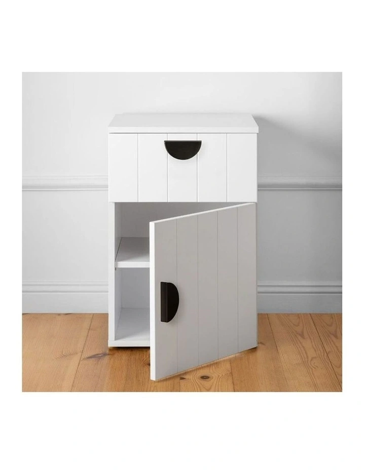 Porto Wht Vj Panel Front Bedside Table Black Half Moon Handle image 3