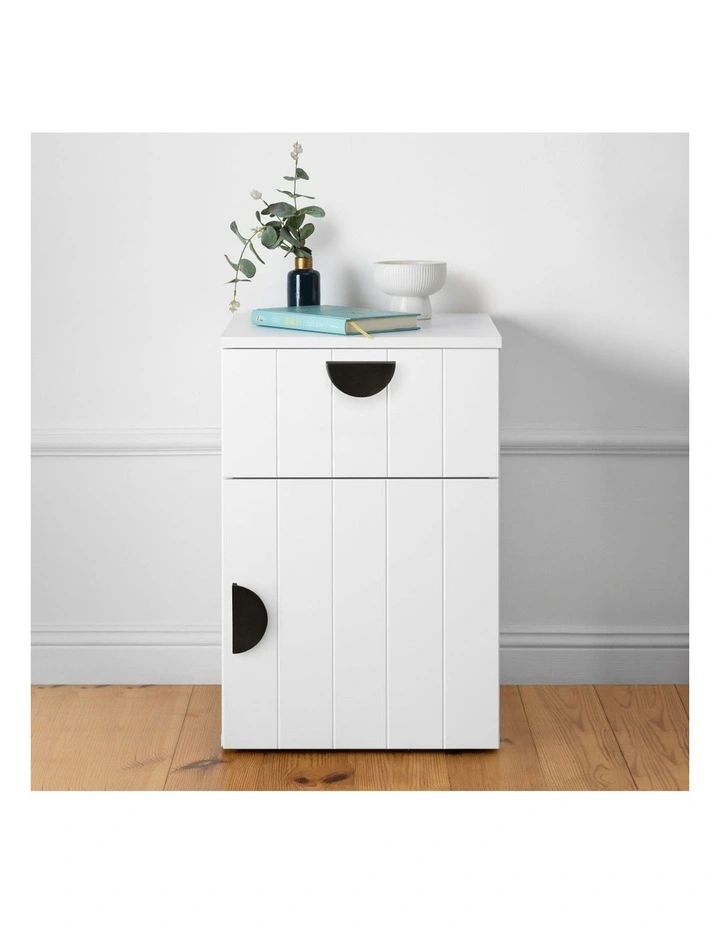 Porto Wht Vj Panel Front Bedside Table Black Half Moon Handle image 4