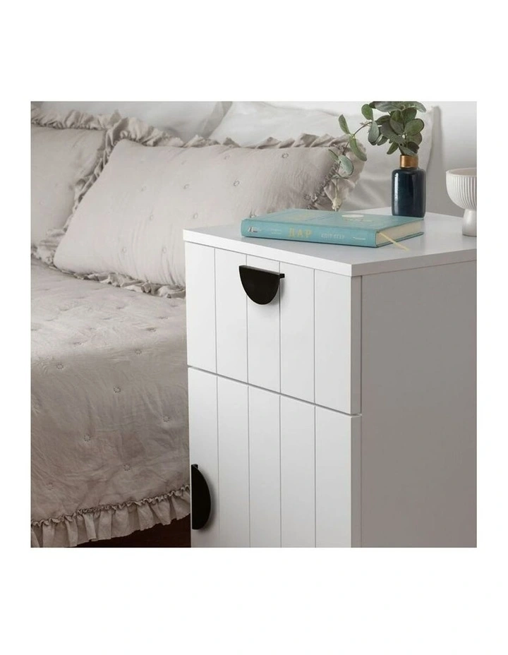 Porto Wht Vj Panel Front Bedside Table Black Half Moon Handle image 5