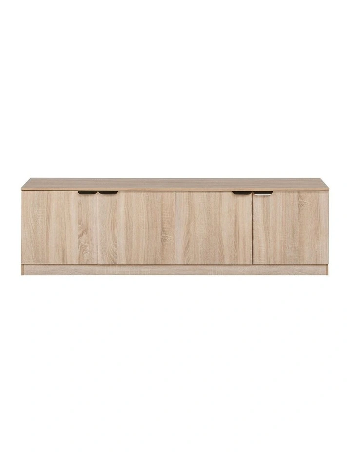 Bucharest Natural Oak Slim Tv Unit Black Pull Handle image 1