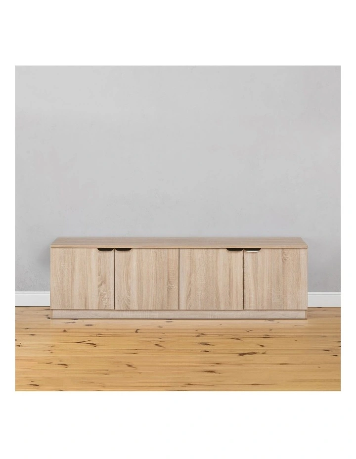 Bucharest Natural Oak Slim Tv Unit Black Pull Handle image 2