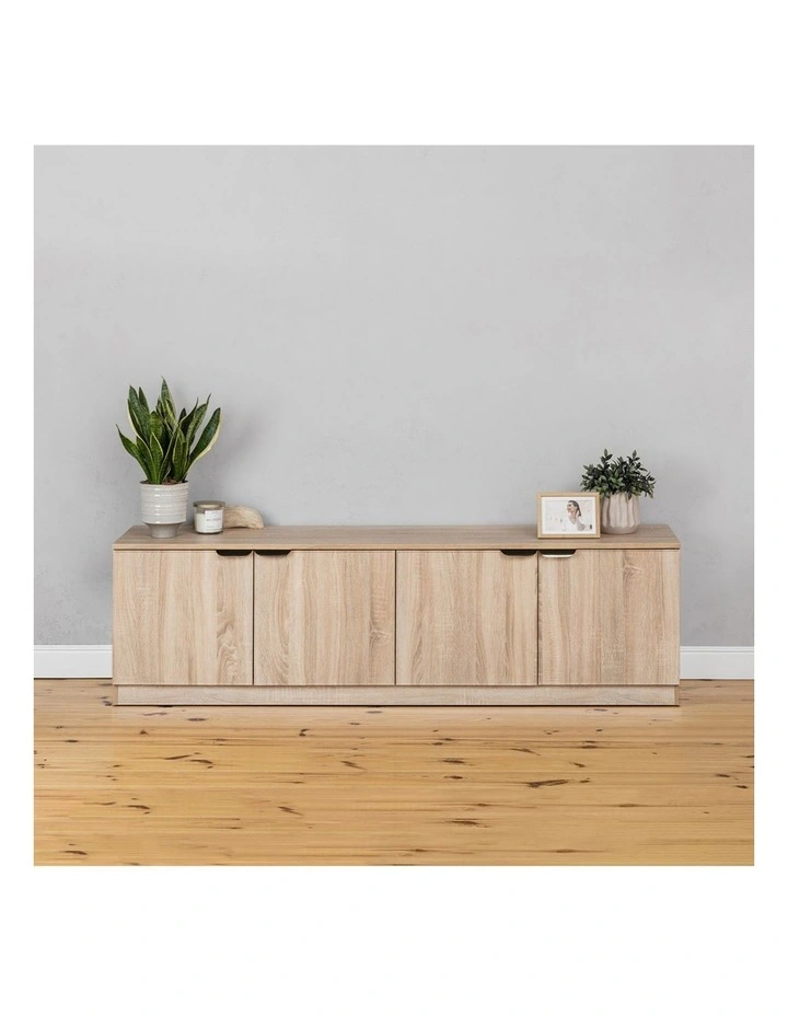 Bucharest Natural Oak Slim Tv Unit Black Pull Handle image 3