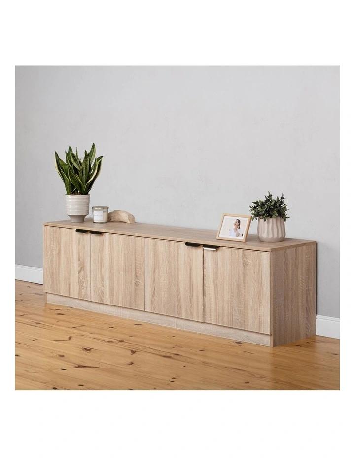 Bucharest Natural Oak Slim Tv Unit Black Pull Handle image 4