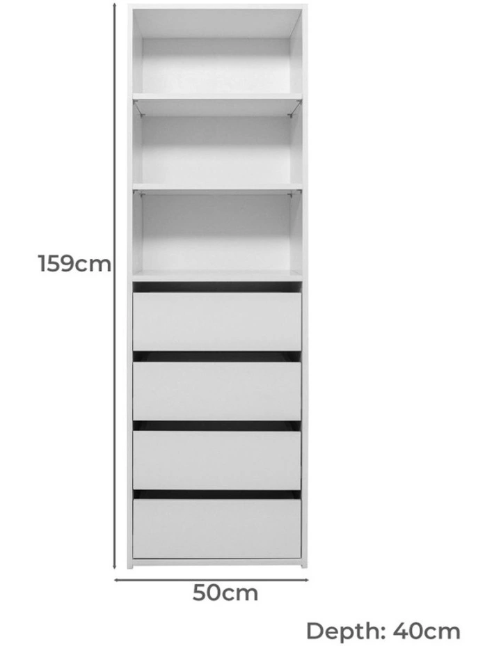 Geneva Built In Wardrobe 4 Drawer 3 Shelf in White image 3
