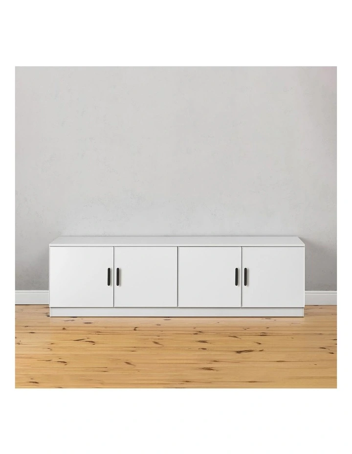 Bucharest White Slim Panel Tv Unit Black Oval Handle image 2