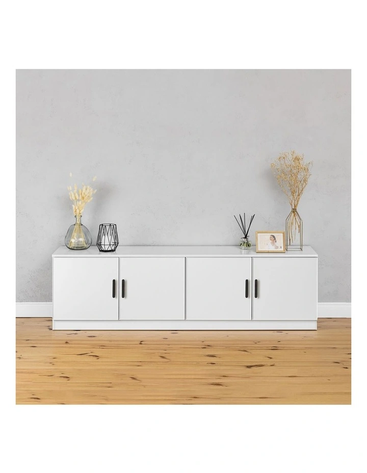 Bucharest White Slim Panel Tv Unit Black Oval Handle image 3