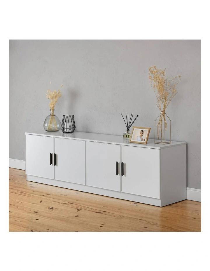 Bucharest White Slim Panel Tv Unit Black Oval Handle image 4