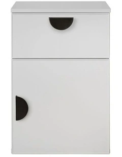 Porto White Slim Front Bedside Table Black Half Moon Handle