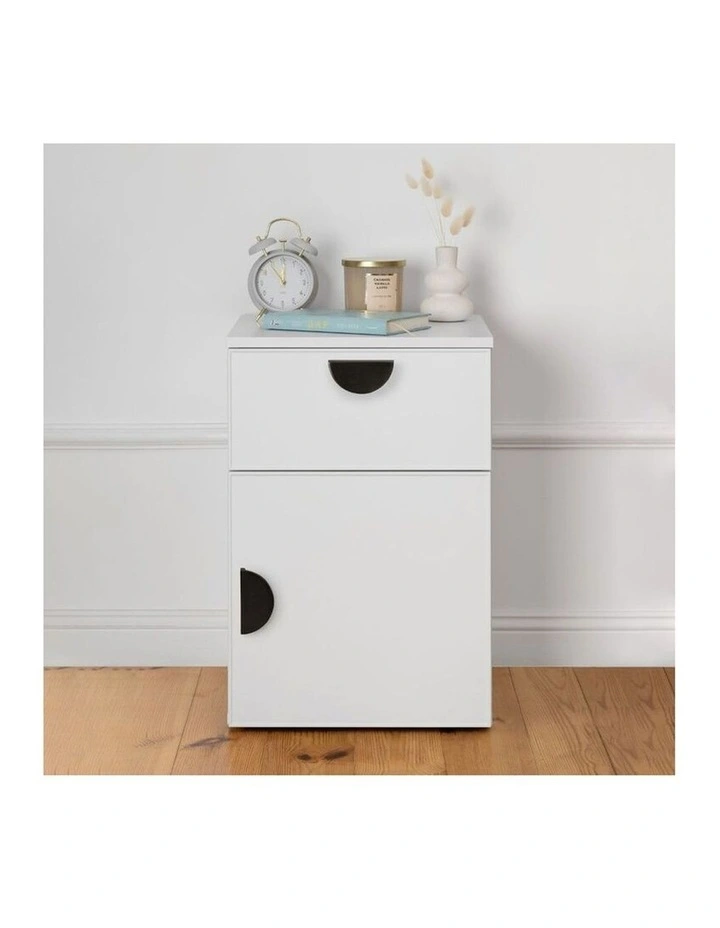 Porto White Slim Front Bedside Table Black Half Moon Handle image 2