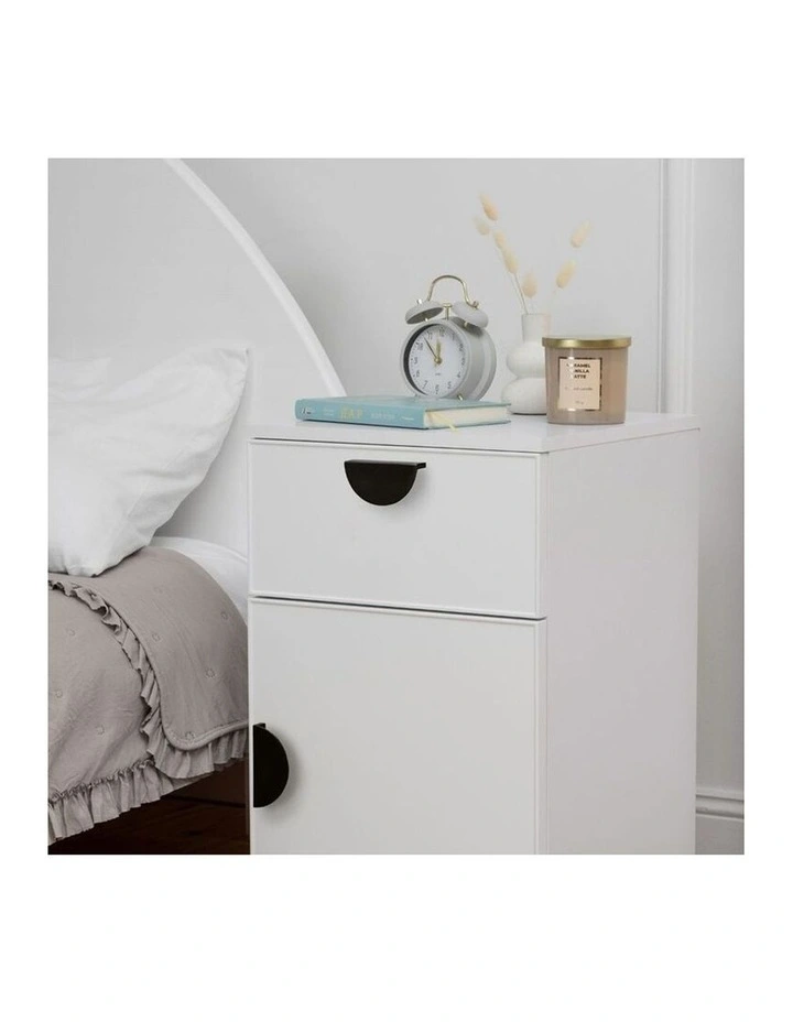Porto White Slim Front Bedside Table Black Half Moon Handle image 3