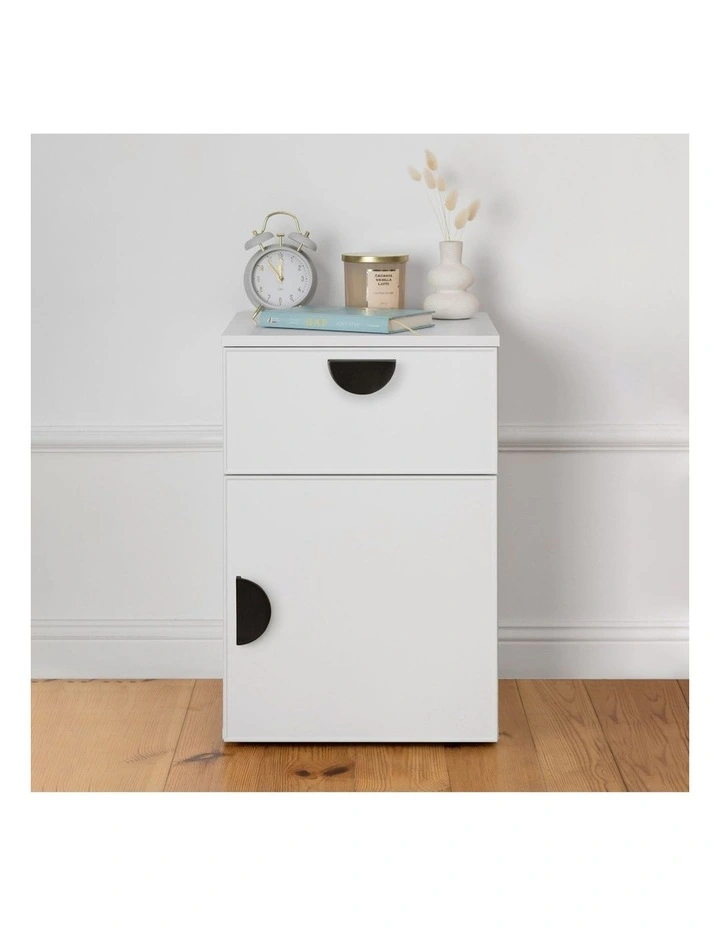 Porto White Slim Front Bedside Table Black Half Moon Handle image 4