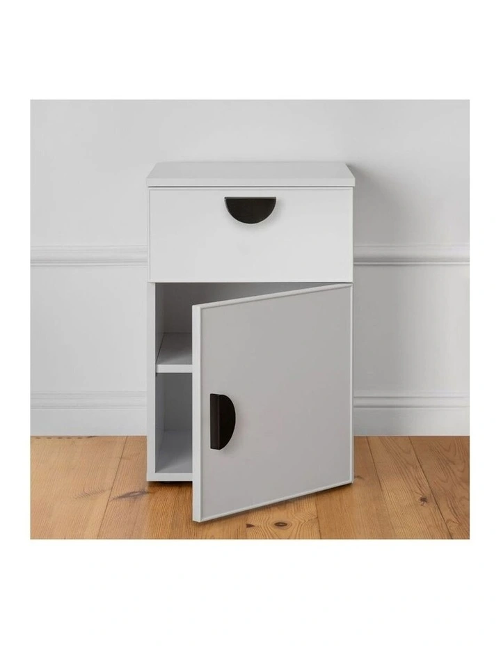 Porto White Slim Front Bedside Table Black Half Moon Handle image 5