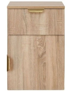 Porto Natural Oak Slim Bedside Table Brass Pull Handle