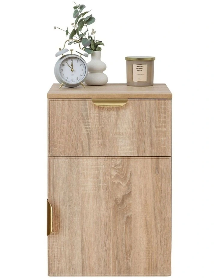 Porto Natural Oak Slim Bedside Table Brass Pull Handle image 2