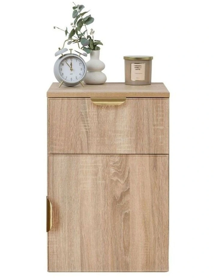 Porto Natural Oak Slim Bedside Table Brass Pull Handle image 3