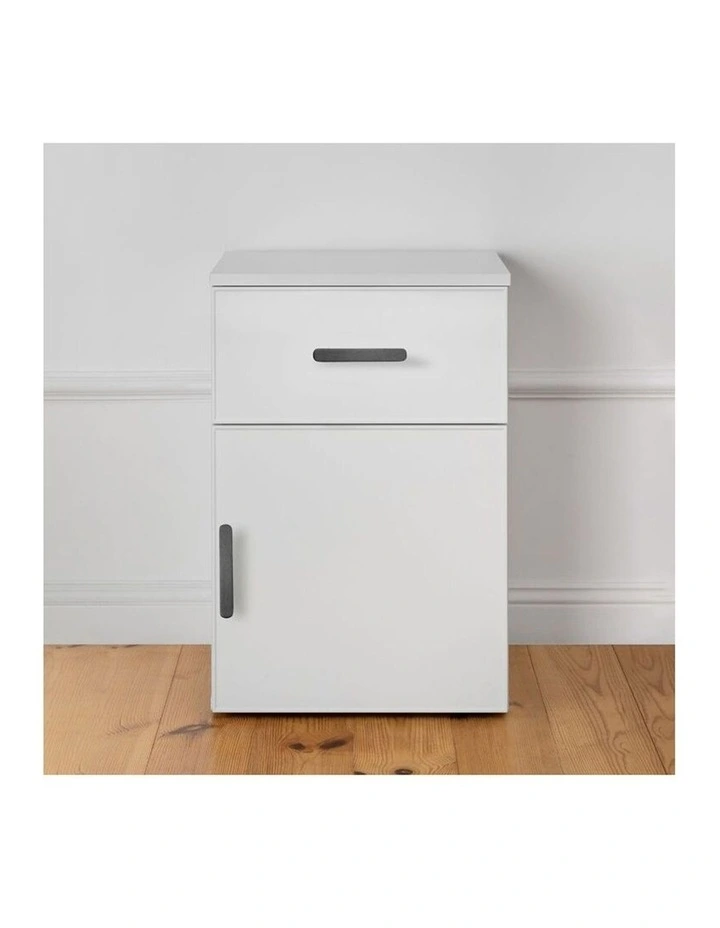 Porto White Slim Front Bedside Table Black Oval Handle image 2
