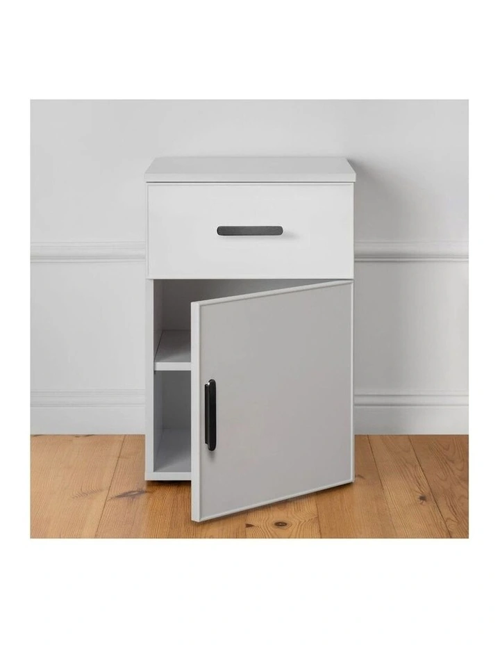 Porto White Slim Front Bedside Table Black Oval Handle image 3